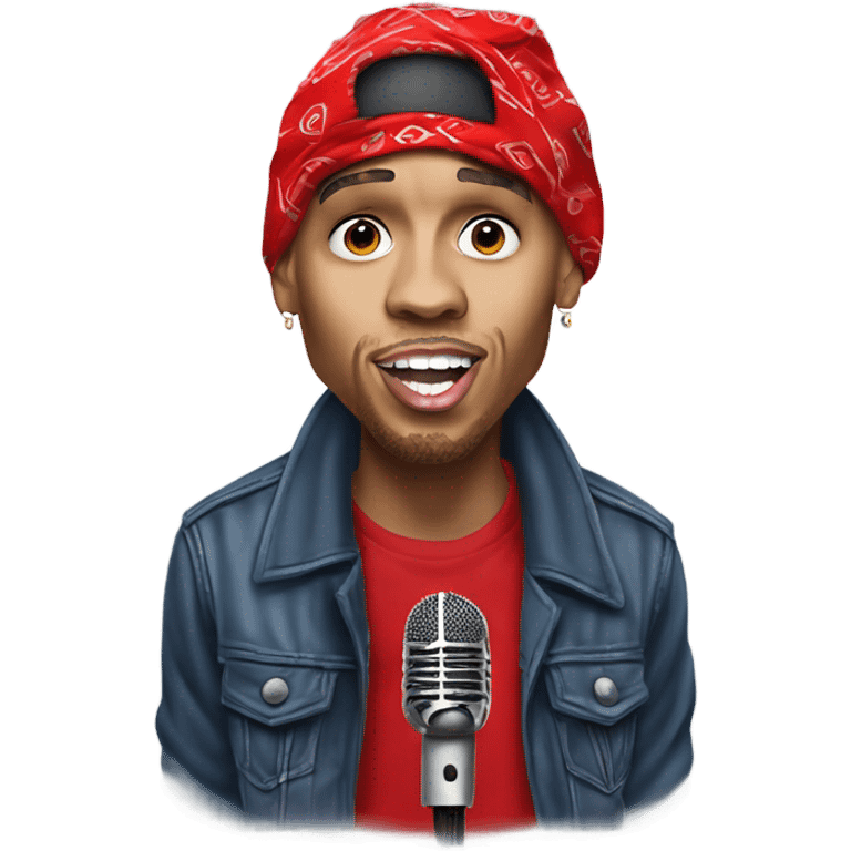 Hyper Realistic Chris brown singing residuals with red patterner bandana mic emoji