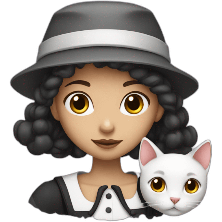 a french girl with a baret and a black and white cat emoji