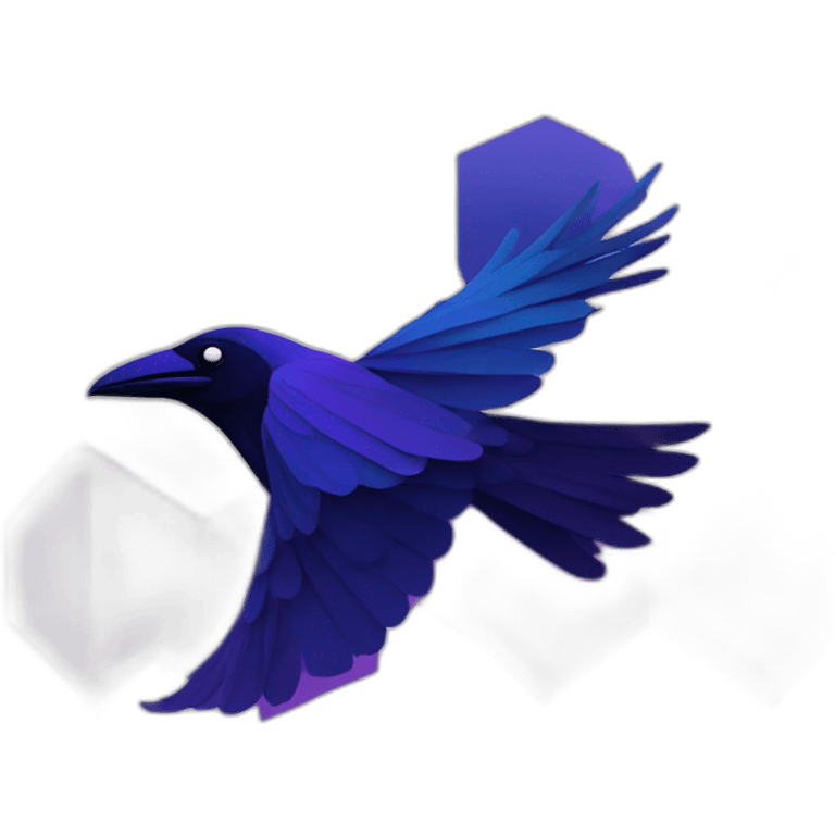 An abstract, geometric representation of a raven in flight, in hues of blue and purple emoji