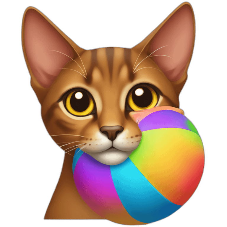 Abyssinian cat holding a colorful ball of fur emoji