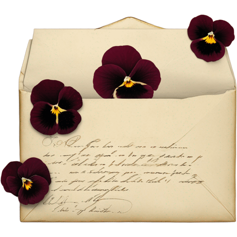 A vintage love letter with deep red pansies and a burgundy wax-sealed envelope
 emoji