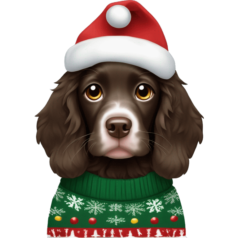 Boykin spaniel puppy wearing Christmas sweater  emoji