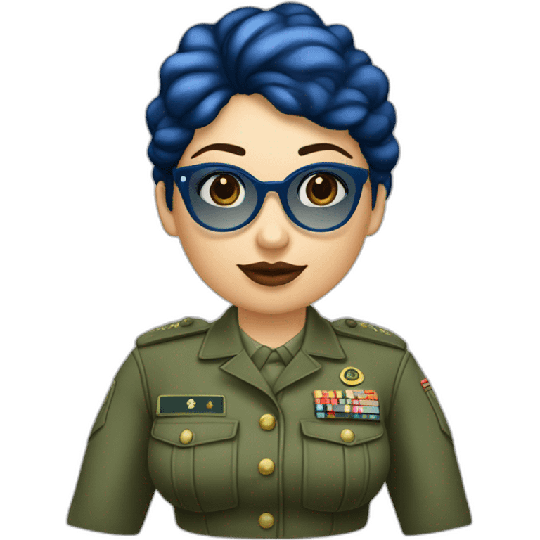 Mujer morena gordita gafas azules cara morena militar emoji