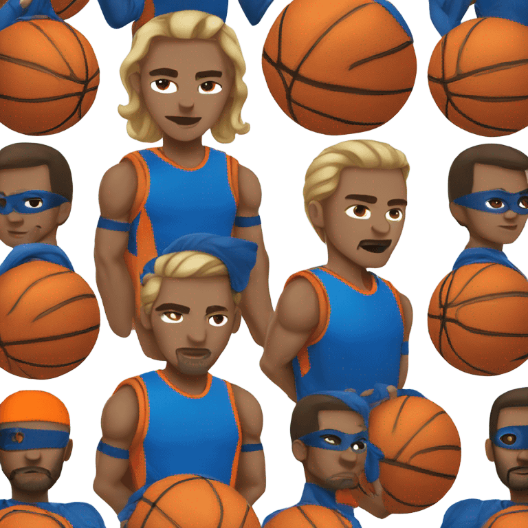 A blue and orange basketball superhero. emoji