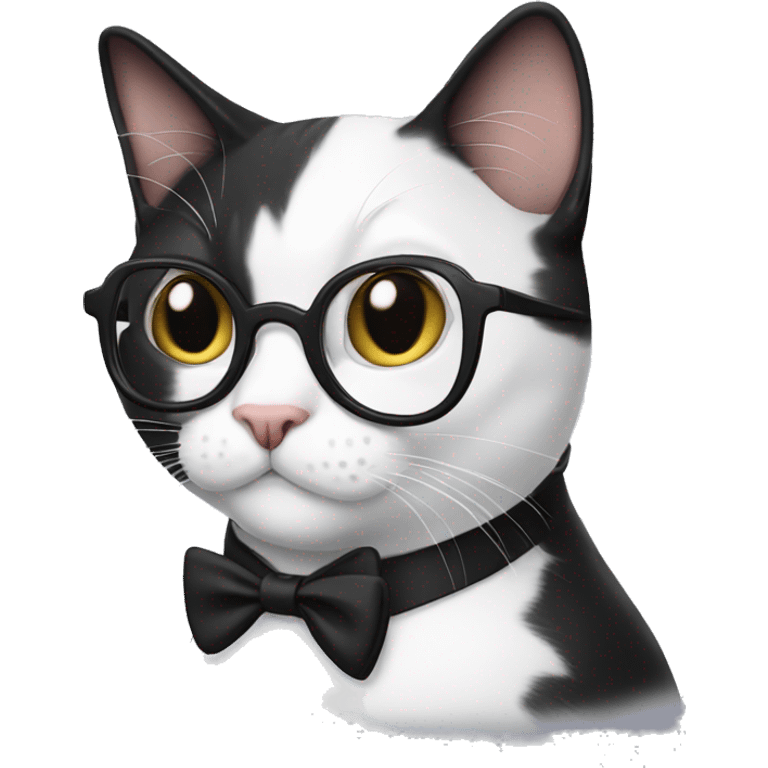 Tuxedo cat with glasses emoji