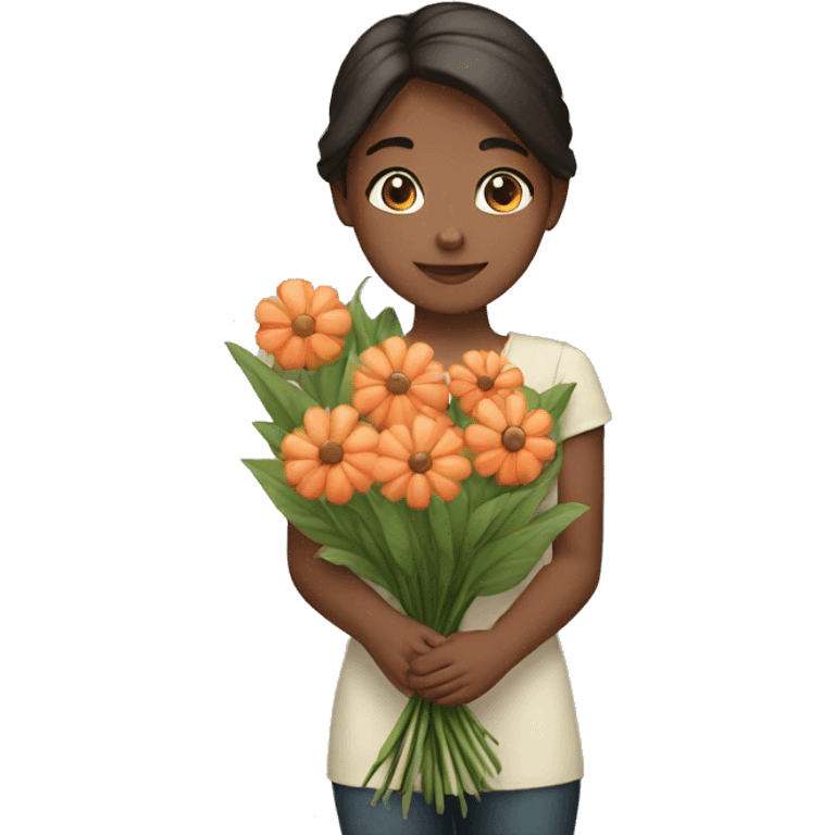 Girl holding an big boquet emoji