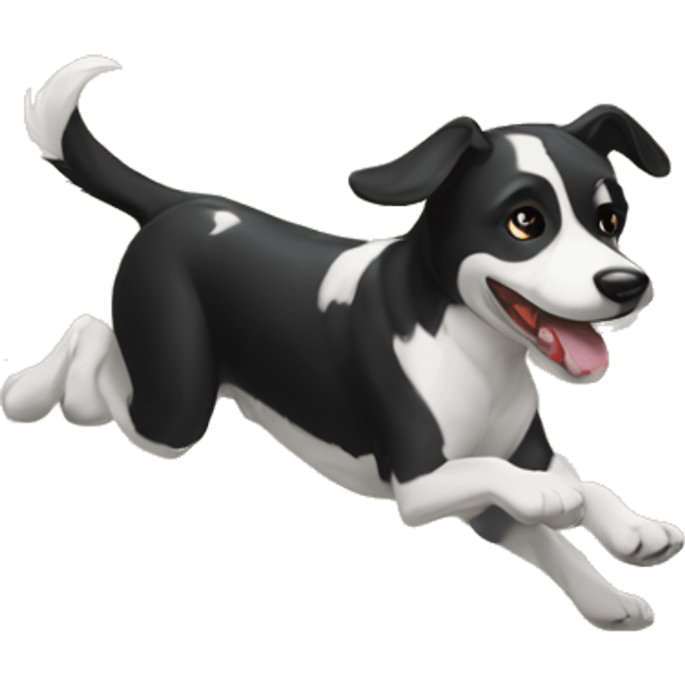 black and white dog running on the beach emoji