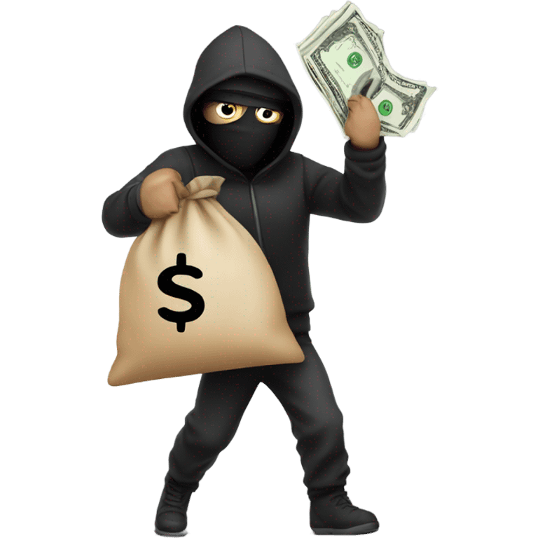 Robber running with a bag that has a dollar sign on it emoji