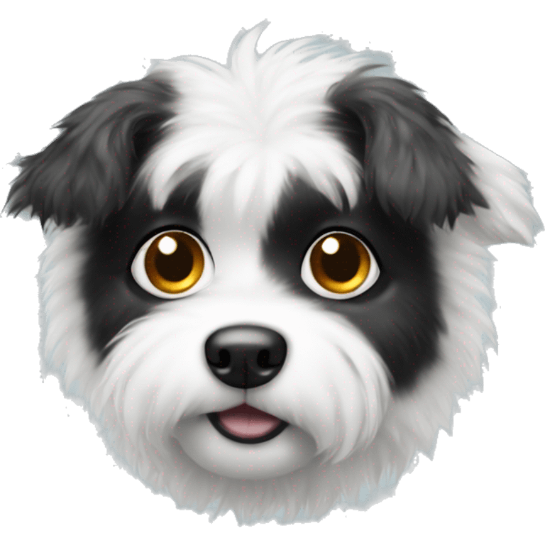 little white fluffy dog with a black spot on left eye emoji