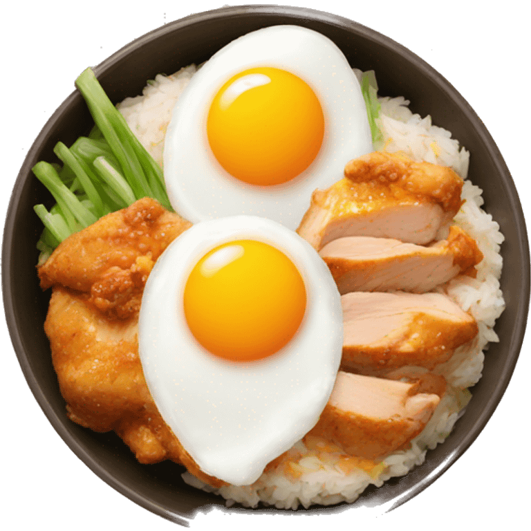 chicken thigh rice bowl with two eggs emoji