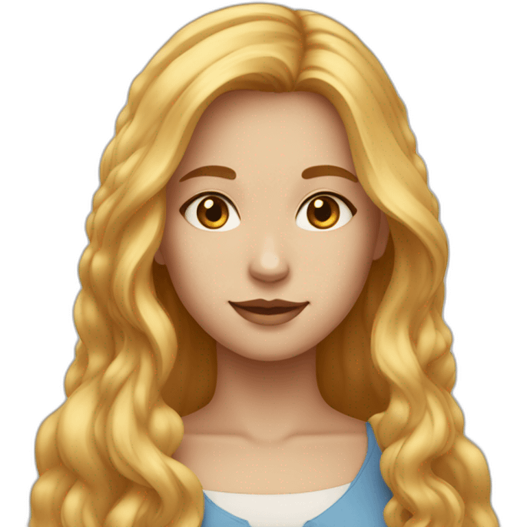 Medium sized girl with long golden honey colored hair and blue eyes emoji