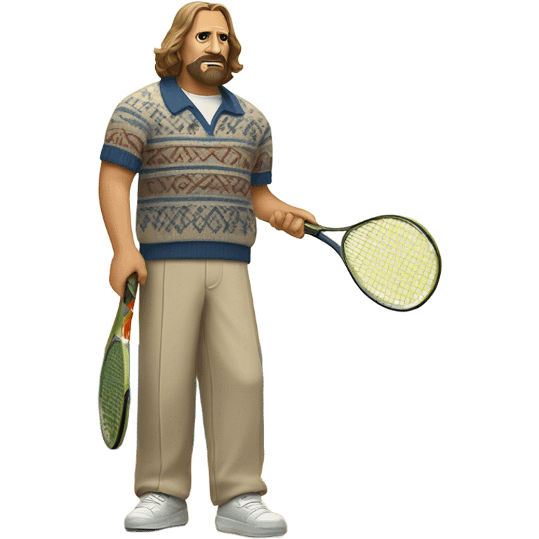 Big Lebowski playing tennis in Pendleton sweater from the movie emoji