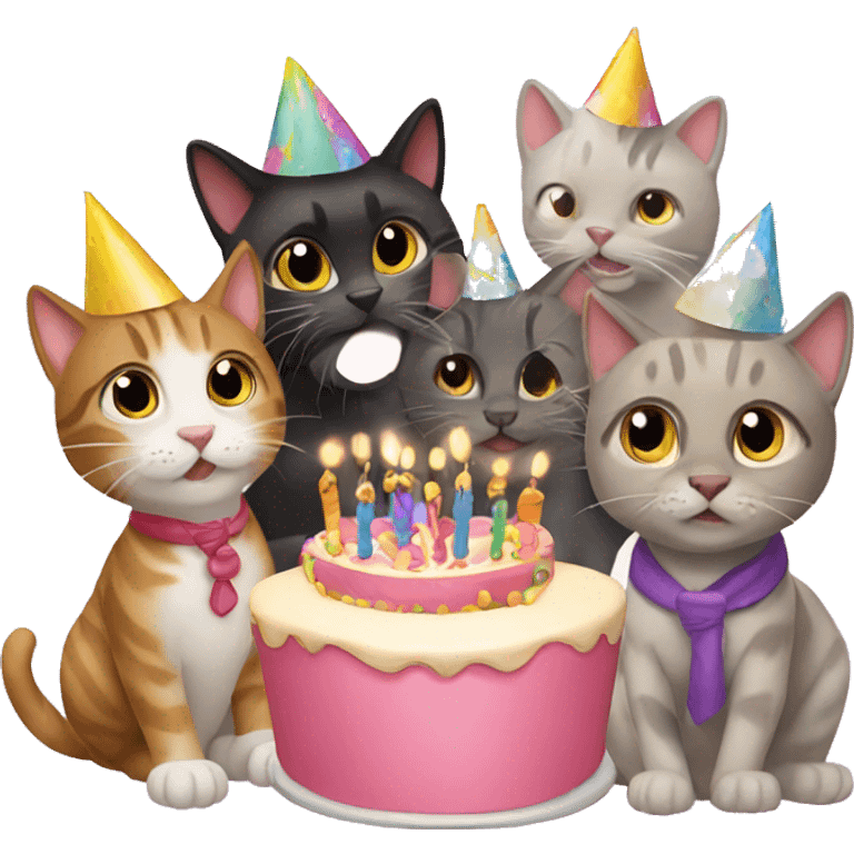 six cats birthday party emoji