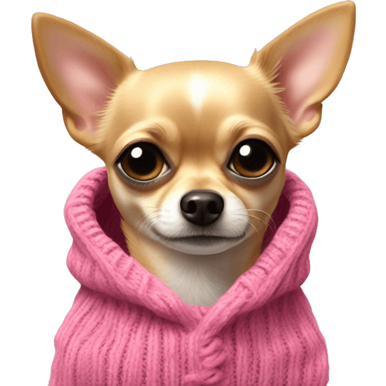 long dirty greasy haired blonde chihuahua in a huge pink sweater emoji