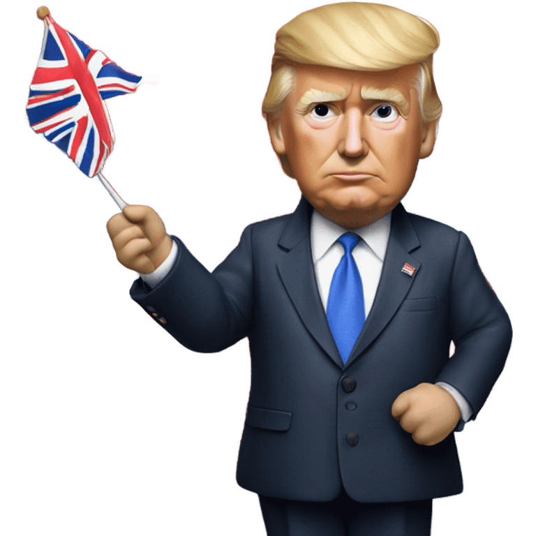 Hyper realistic Donald Trump holding a british flag emoji