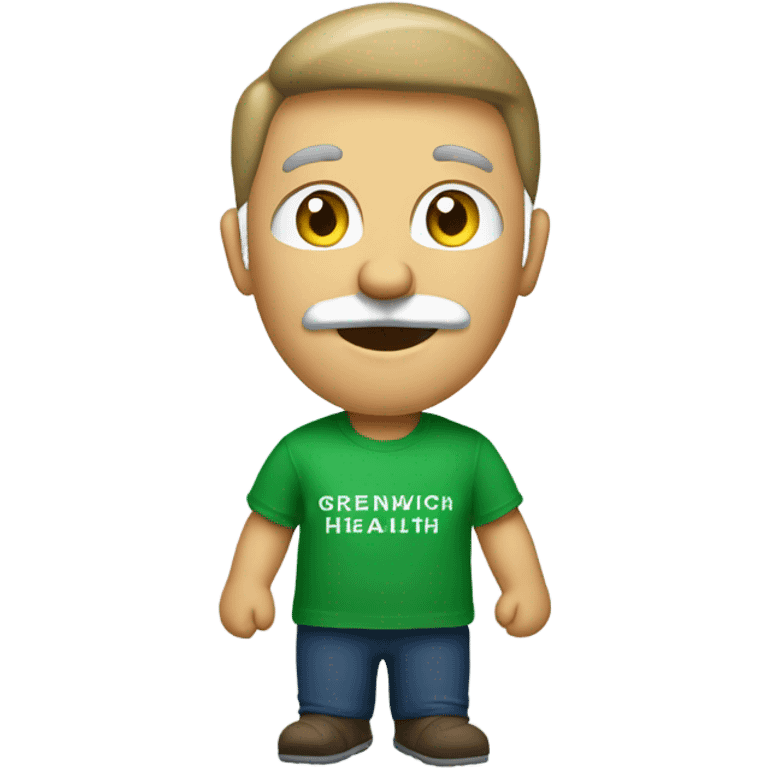 Santa wearing green t-shirt. The t-shirt the letters ‘Greenwich Health’ written in white letters  emoji