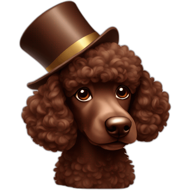 Chocolate poodle with cylinder hat emoji