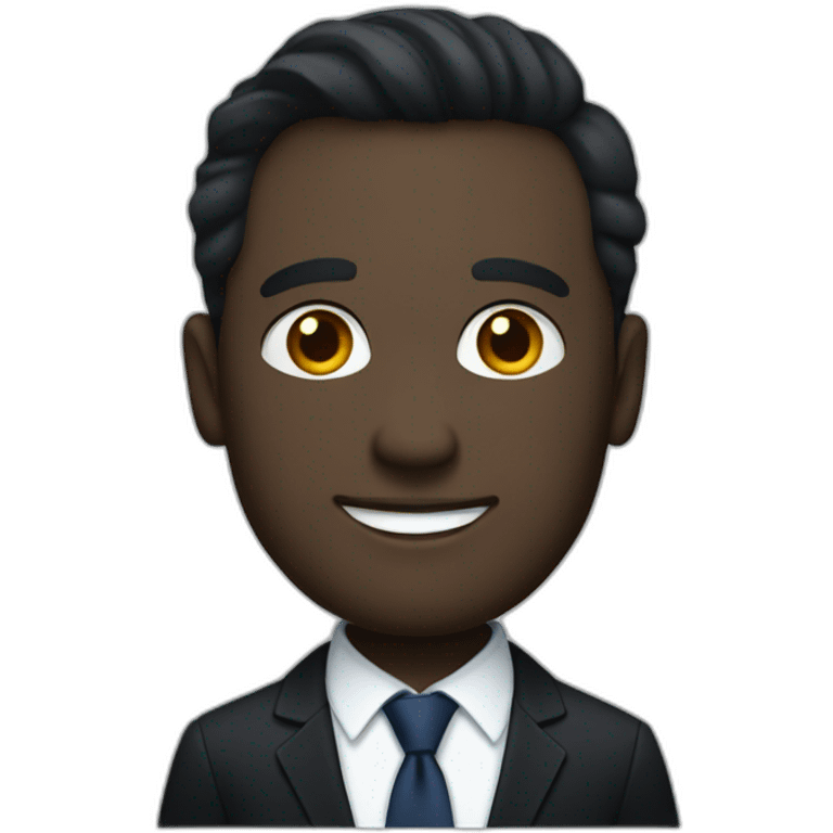 a white bold man in a black suit wearing a dark blue shirt and a black ties emoji