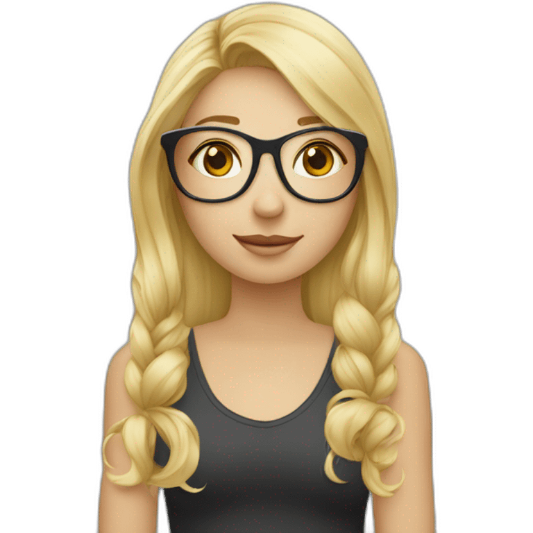 Une fille blonde avec une queue de cheval avec des lunettes et haut blanc emoji