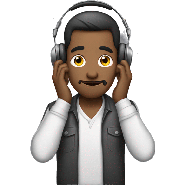 Man embarrassed wearing headphones emoji