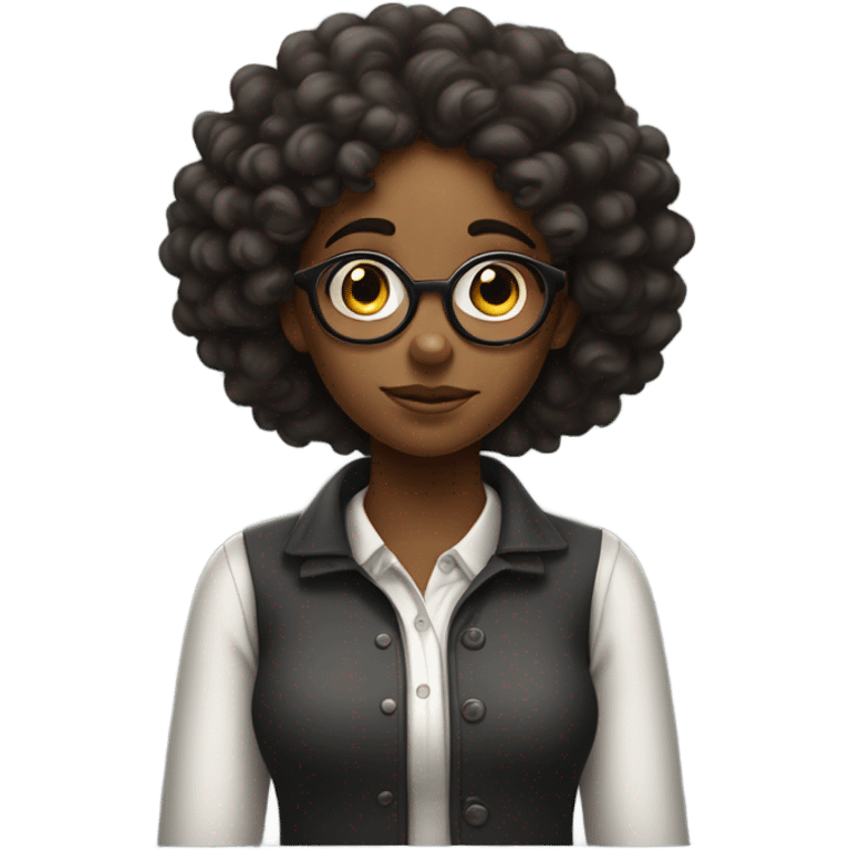 Black girl with curly hair, and round glasses begging like pretty please  emoji