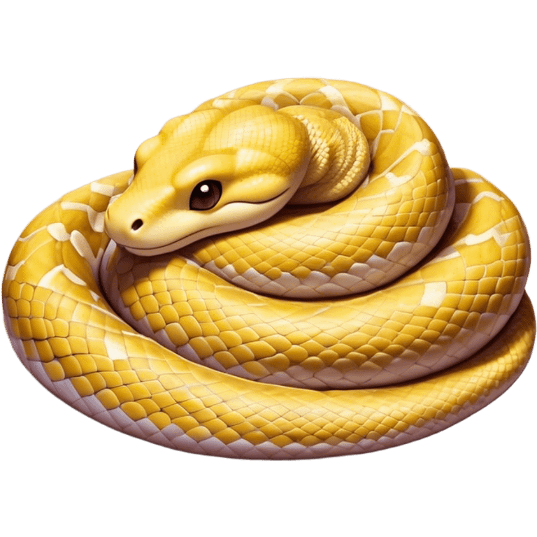 Meme-Worthy cute Sleeping Python Portrait Emoji, Head and coiled body resting peacefully with a contented smile, showcasing intricately patterned scales and eyes gently closed in serene slumber, Simplified yet comically adorable features, highly detailed, glowing with a soft, drowsy glow, high shine, relaxed and utterly lovable, stylized with an air of playful laziness, bright and heartwarming, soft glowing outline, capturing the essence of a sleeping serpent that feels destined to become the next viral icon of adorable rest! emoji