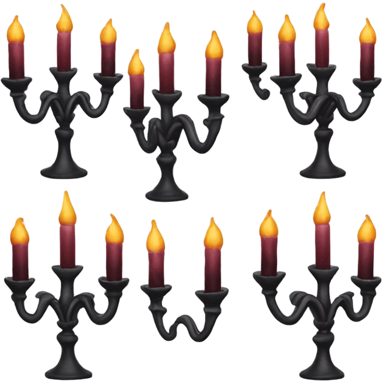 black seven-branched candelabrum with burgundy flames emoji