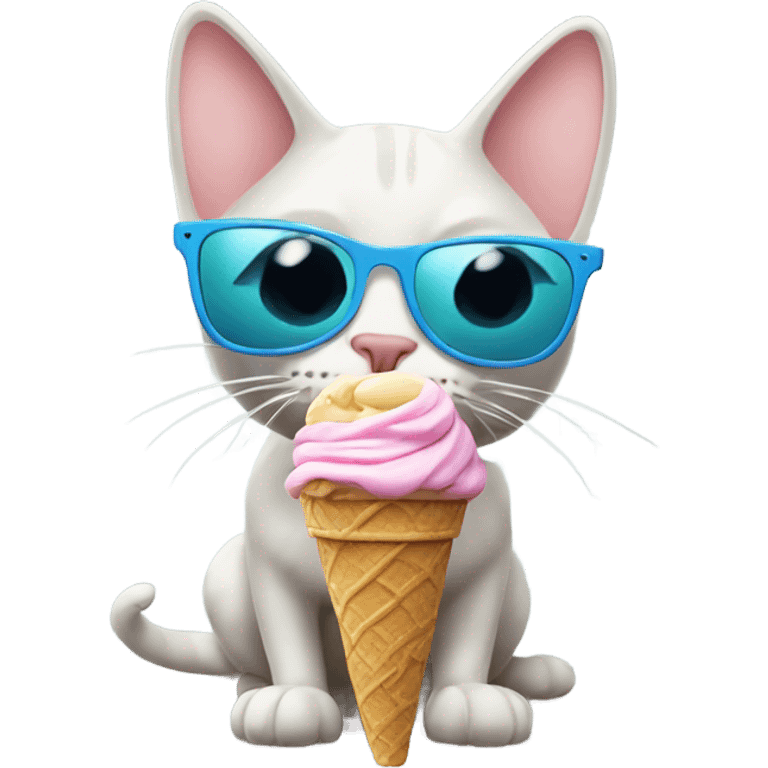 Cat eating ice cream outside with sunglasses  emoji