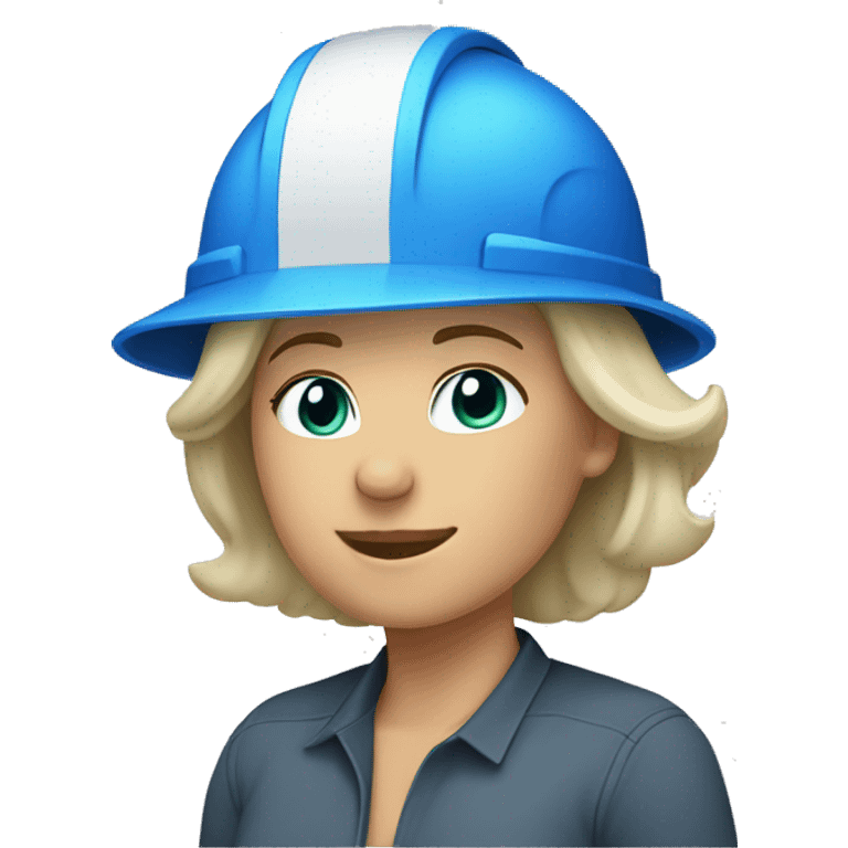 white woman short grayish blond hair construction blue hard hat helmet emoji