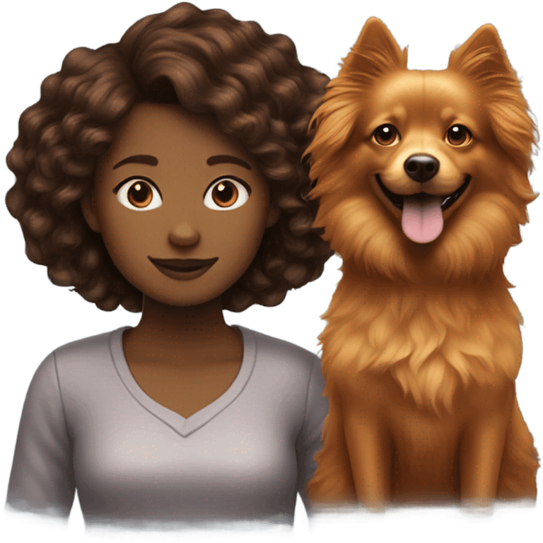 Ginger girl with wavy hair and black female spitz emoji