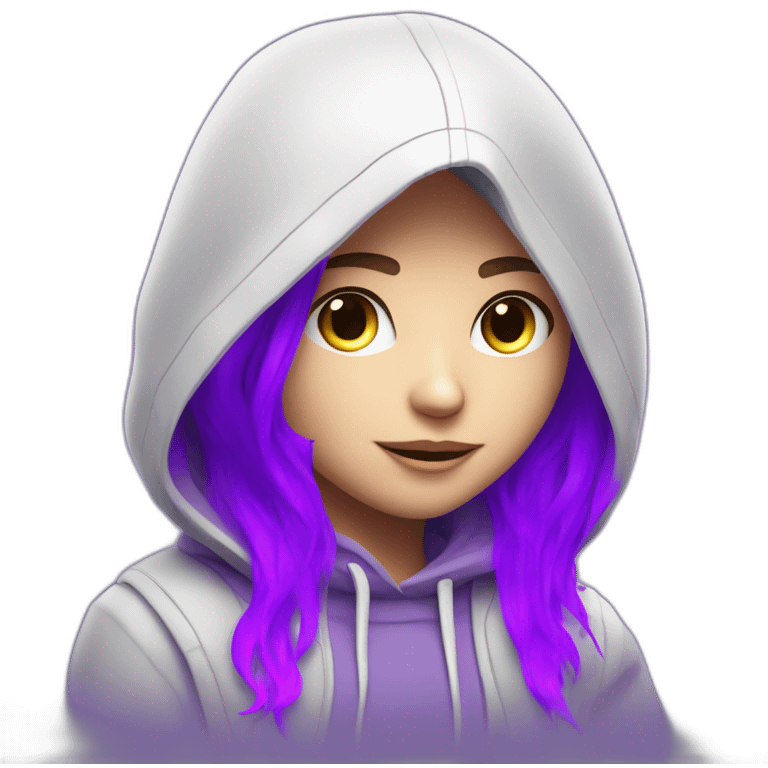  Girl artist behind his laptop with this style : Alan Walker Singer neon glowing bright purple character purple themed character emoji