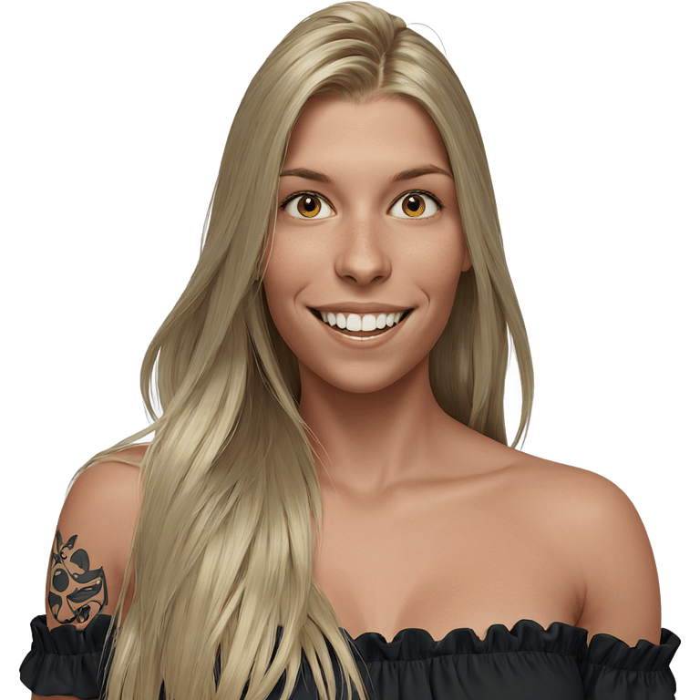 blonde girl with tattoo smile emoji