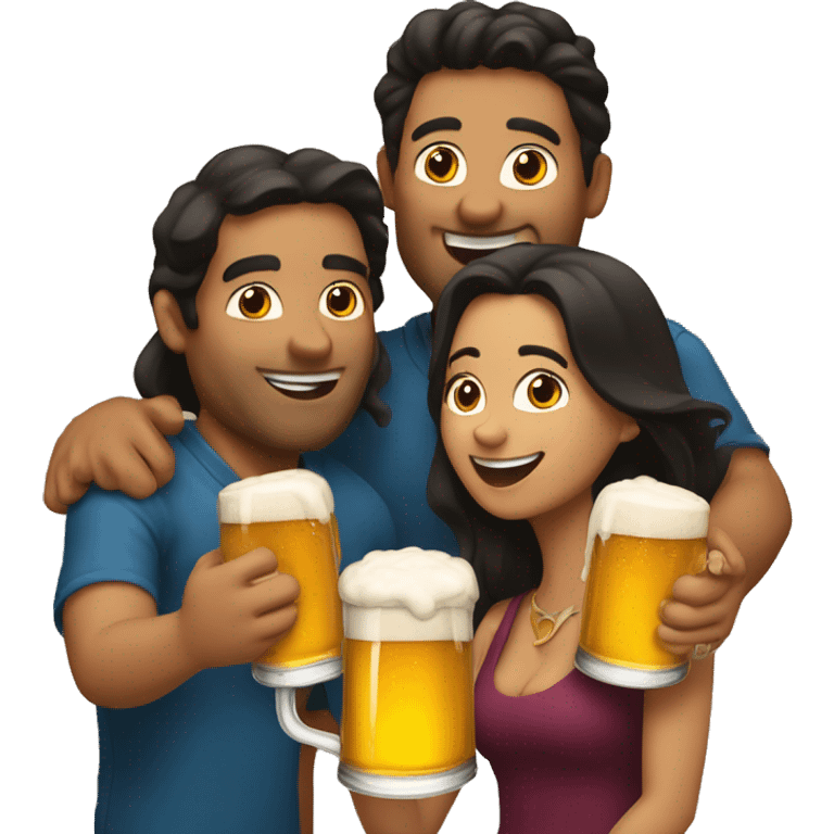 A group of 4 latin friends, two men and two women, having fun with beer in their hand emoji