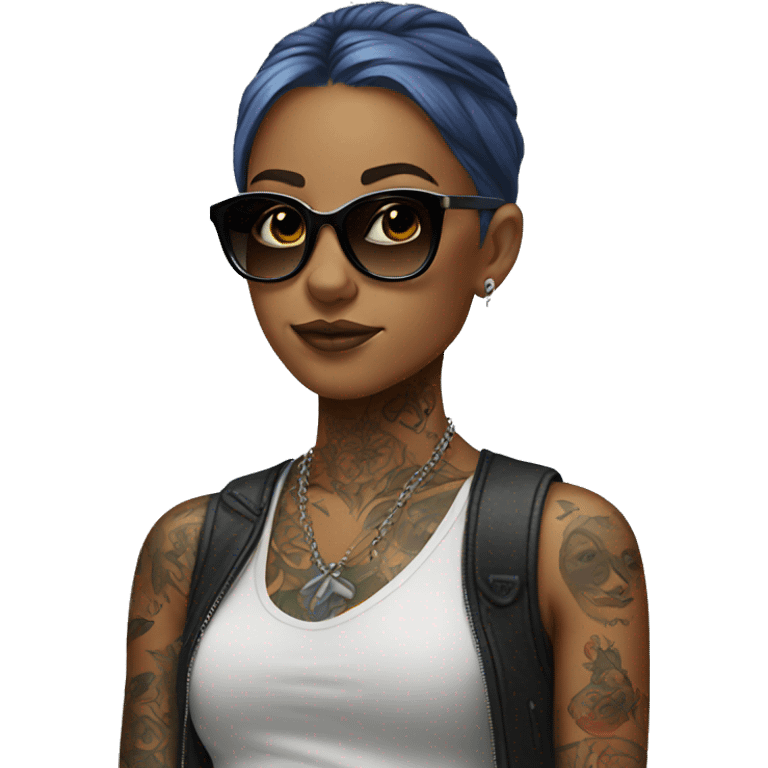 girl with tattoos and wearing sunglasses  emoji