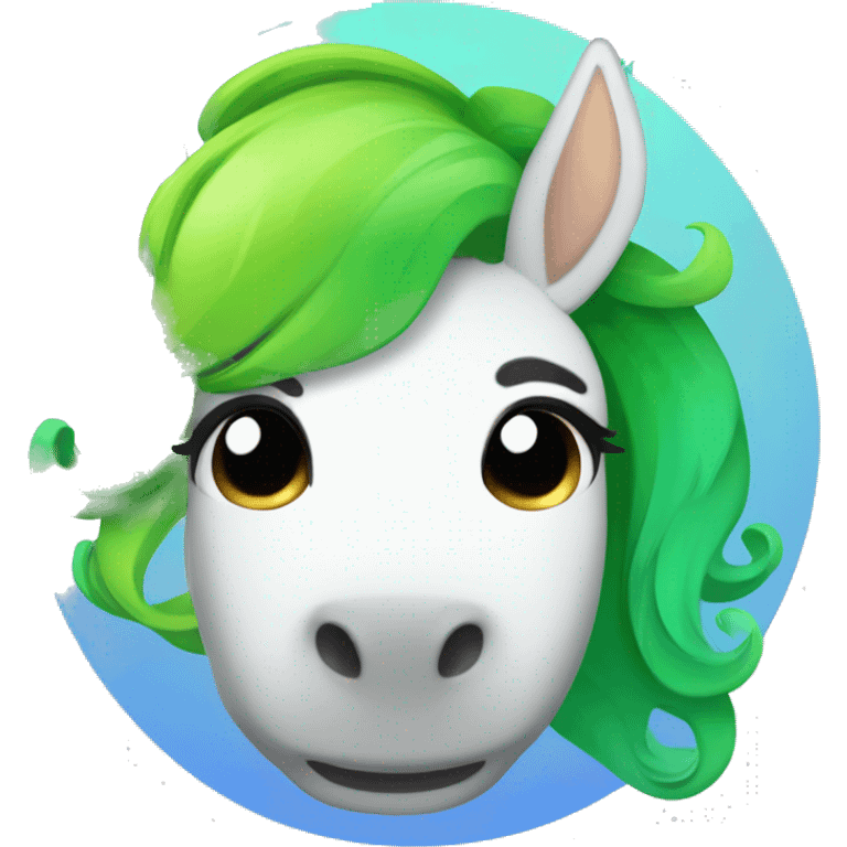 lime green horn, lime green and sku blue gradient hair Unicorn  emoji