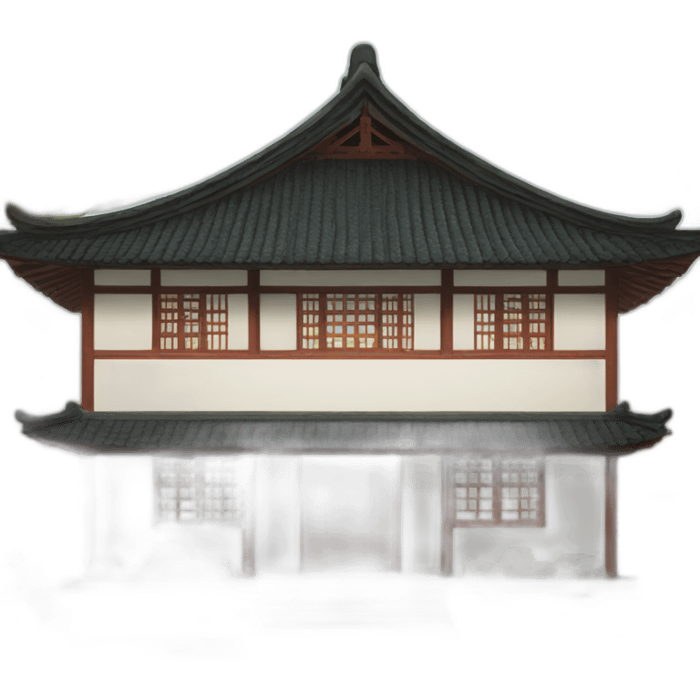 the front facade is a simple Chinese-style house with a thatched roof emoji