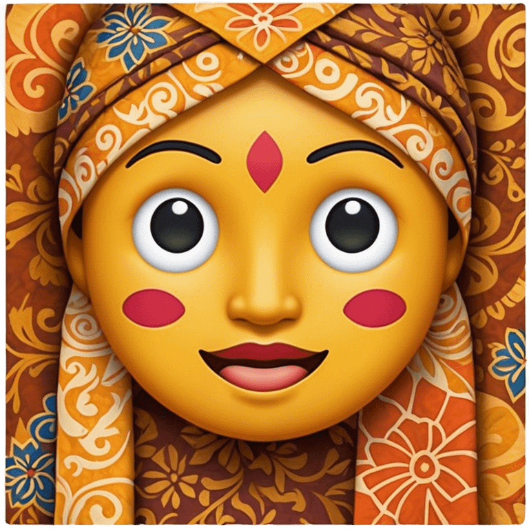 Cinematic Realistic Indonesian Batik Pop Culture Emoji, showcasing intricate, colorful batik patterns rendered with detailed textures and vibrant, cultural lighting. emoji