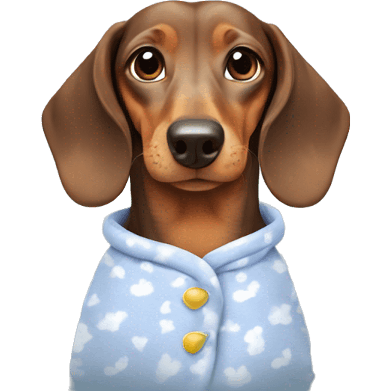 Dachshund wearing pajamas in a cloud emoji