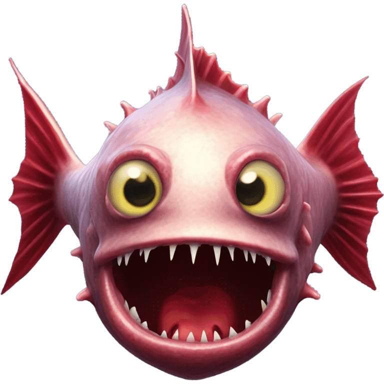 Anglerfish with glowing lure, sharp teeth, and big eyes.red emoji