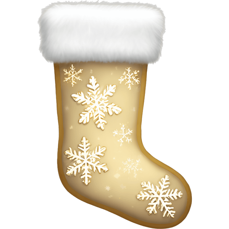 Beige Christmas stocking with sparkling gold snowflakes and white fur emoji