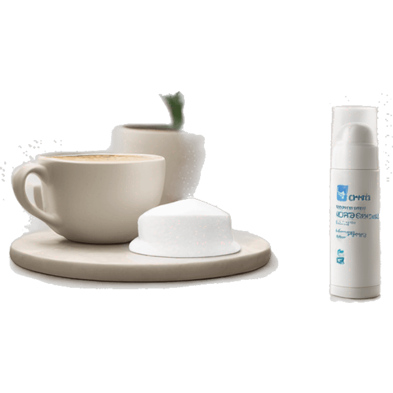 skincare next to cup of coffee on table counter emoji