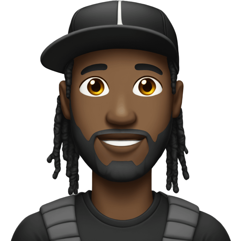 Black man with beard and short dreads wearing a black baseball cap emoji