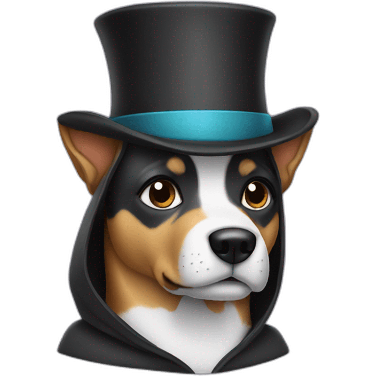 Dog wearing a hoodie and a top hat emoji