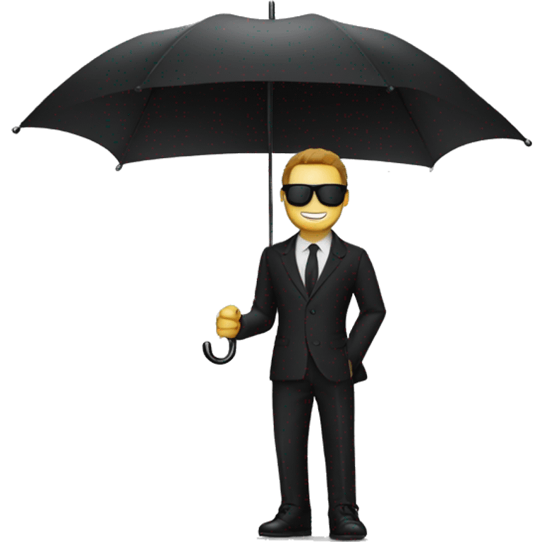 Mysterious guy with black sun glasses  and black suite with n black umbrella  emoji