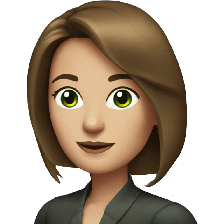 Distinguished woman with green eyes, strainght mid-length brown hair, in her 40's emoji