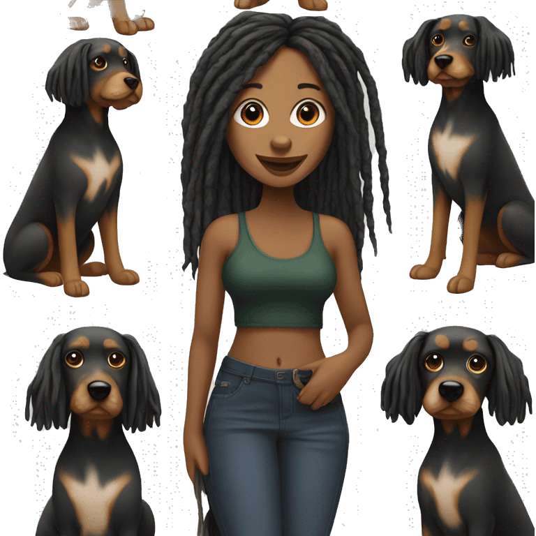 Black woman with long dreads and her yorkiepooh dog emoji