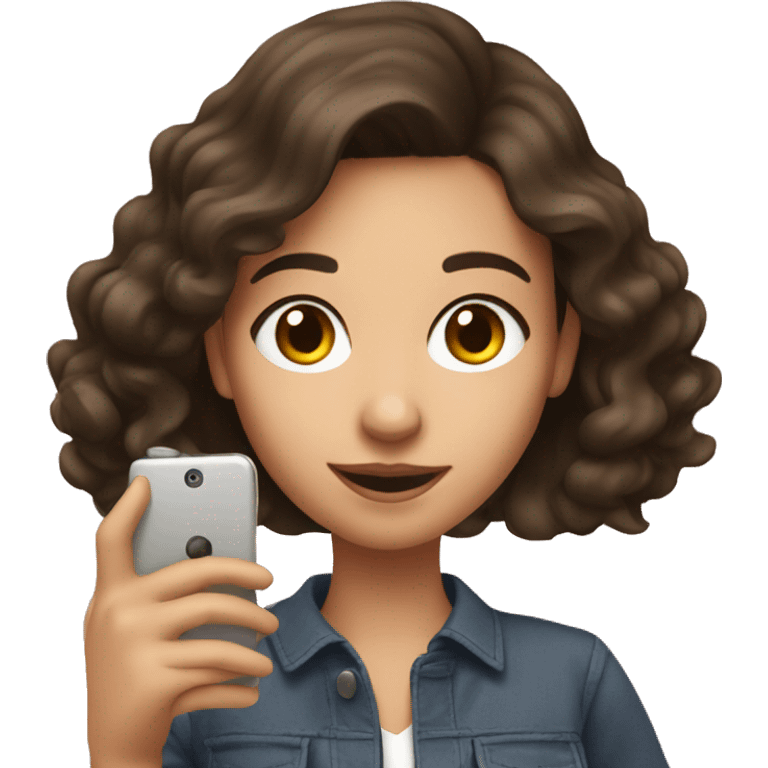 Brunette Girl taking selfie with her phone emoji