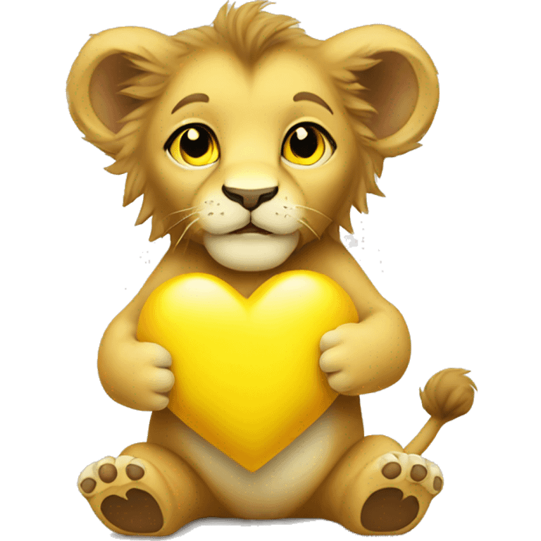 Baby lion holding yellow heart emoji