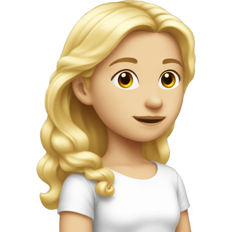 caucasian blonde little girl in white skirt, side view emoji