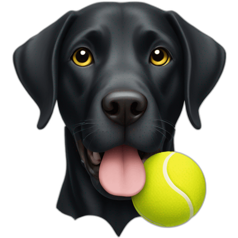 black labrador dog holding a yellow tennis ball in its mouth emoji